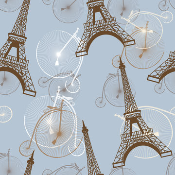 pattern with the Eiffel Tower and bicycles