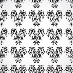 Vector damask seamless pattern background with love word. Elegant