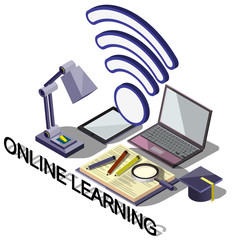 illustration of info graphic online education concept in isometric graphic
