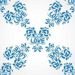 Vector damask seamless pattern element. With abstract handwriting, love, on the background. Elegant luxury texture for wallpapers, backgrounds and page fill.