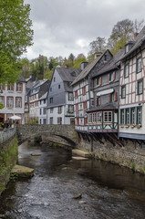Fototapeta na wymiar Houses along the Rur river, Monschau, Germany