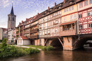 Kraemerbruecke. Merchants' Bridge Erfurt, Germany. Bridge was built in 1325. The only bridge north of the Alps to be built over entirely with houses.