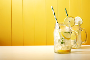 Homemade lemonade in mason jars - obrazy, fototapety, plakaty