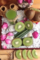 Kiwi fruit juicy green and kiwi juice delicious.
