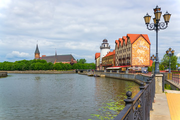 View of the embankment of Fishing village and Cathedral of königsberg - the main attractions of...