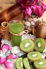 Kiwi fruit juicy green and kiwi juice delicious.