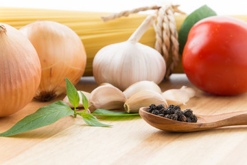 dry pasta spaghetti with ingredient