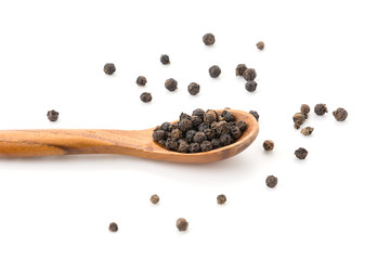 Black pepper with wood spoon