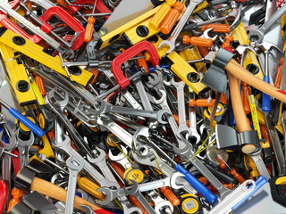 Tool background. Heap of different tools. Workshop.