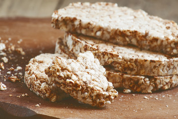 Wholegrain round bread for diet, selective focus