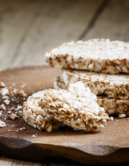 Wholegrain round bread for diet, selective focus