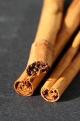 Cinnamon sticks slate.
Cinnamon sticks on a slate background.