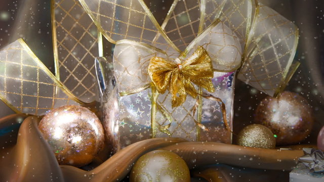 Christmas background with present box and balls