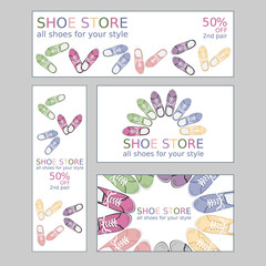 Set of two business card and two banners for shoestore. Vector, EPS 10