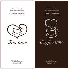 Obraz premium Set of two card with emblems for cafe. Cofee time and tea time. Vector, EPS 10