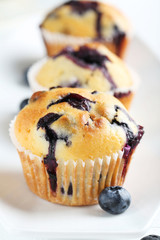 Tasty blueberry muffins on a white plate