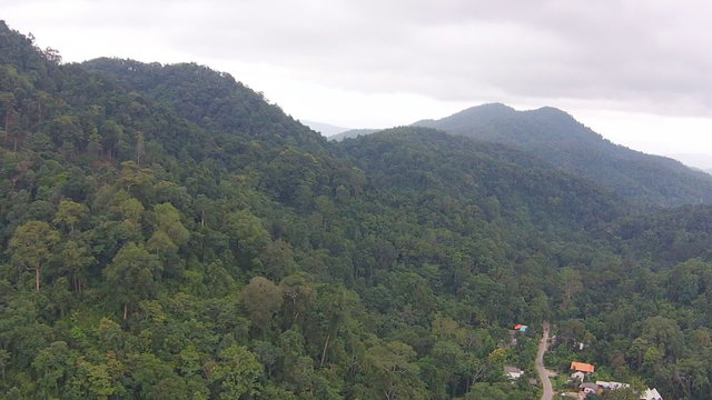 Aerial view thailand village countryside on mountain 