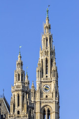 Fototapeta na wymiar Fragment of Famous City Hall building (Rathaus). Vienna, Austria