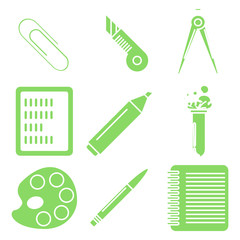 Black school goods, green linear icons. Part 2.