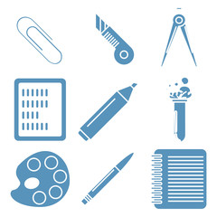Black school goods, light blue linear icons. Part 2.