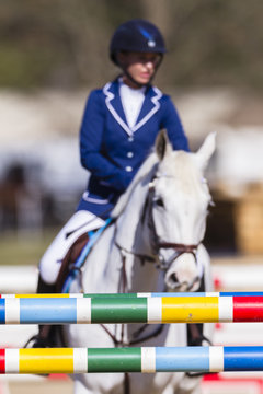 Horse rider pole gates equestrian show jumping action
