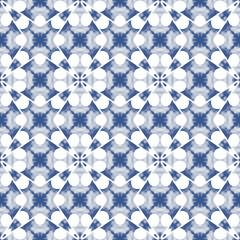Fototapeta premium Blue and white seamless pattern. Seamlessly repeating ornamental wallpaper or textile pattern, with cloud and floral motives. 