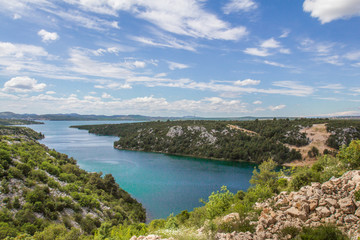 Croatian bay,Adriatic sea channel near Krka nature preserve