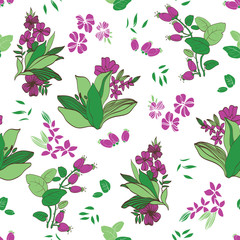 Vector Green Purple Floral Garden Seamless Pattern
