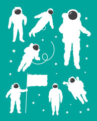 Astronaut in outer space silhouettes