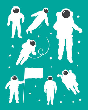 Fototapeta Astronaut in outer space silhouettes