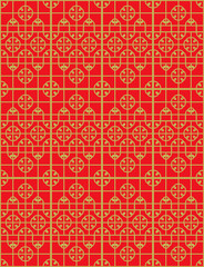 Golden seamless Vintage Chinese style window tracery square geometry pattern background.
