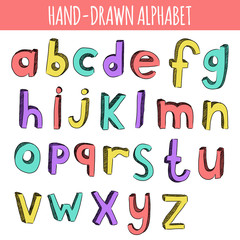 Hand drawn colorful english alphabet. 