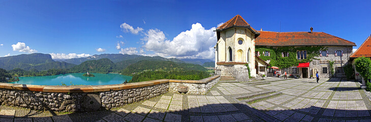 Panoramic view of Bled Castle above the lake Bled, Slovenia