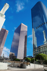 Skyscrapers against blue sky in downtown of Los Angeles