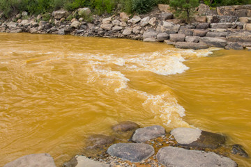 Smelter rapid in Durango, Colorado after the river was fouled by the EPA mine waste spill in Silverton