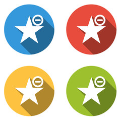 Collection of 4 isolated flat buttons for remove from favorites