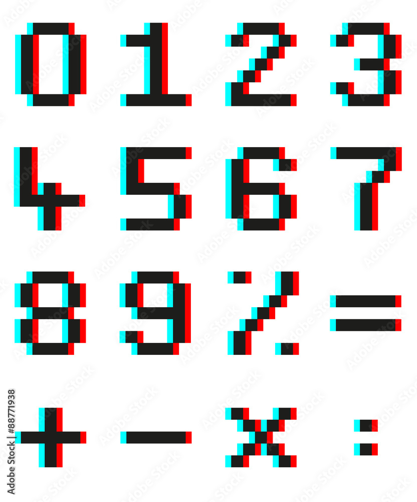 Fototapete pixel numbers and mathematical signs with anaglyph 3d effect