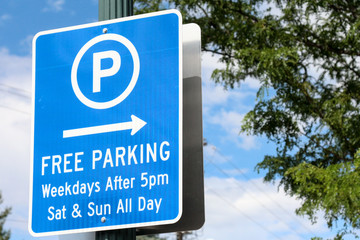 Sign for direction and instructions for free parking