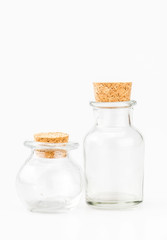 Glass bottle with cork cover isolated