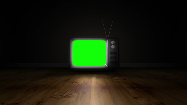 Old fashioned tv with green screen