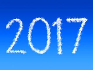 2017 text shape white clouds on blue sky