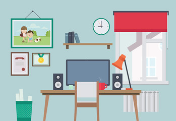 Flat Style Vector Illustration of Home Workplace. Workspace for Freelancer.