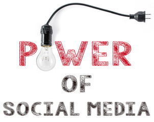 power of social media phrase and light bulb, hand writing Networ