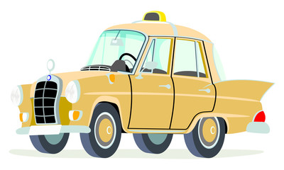 Caricatura Mercedes Benz W110-190D taxi Alemania beige vista frontal y lateral