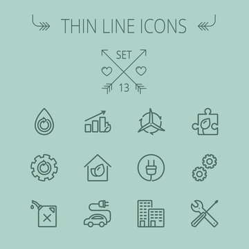 Ecology thin line icon set