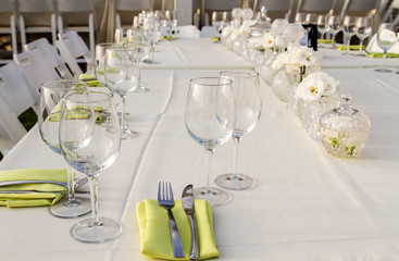 Festively decorated table .
