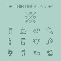 Food thin line icon set