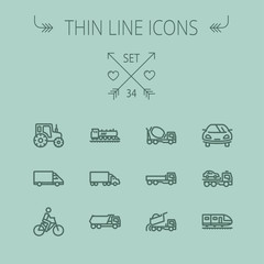 Transportation thin line icon set
