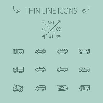 Transportation thin line icon set