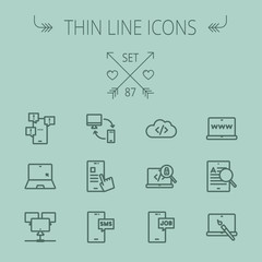 Technology thin line icon set